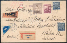 1939 Ajánlott Expressz Helyi Prágai Levél 5 Db Bélyeggel / Express Registered Local Cover With 5 Stamps "PRAHA" - Autres & Non Classés