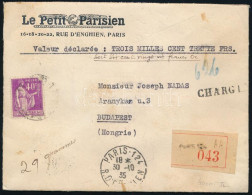 1935 Ajánlott Pénzes Levél 11 Db Bélyeggel Budapestre / Registered Isured Cover With 11 Stamps To Hungary - Sonstige & Ohne Zuordnung