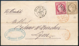 Kína 1876 Levél Kék Cégbélyegzéssel Shanghaiból Lyonba / Cover From Shanghai To Lyon With Blue Business Postmark. Signed - Otros & Sin Clasificación