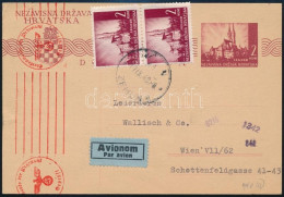 1943 Cenzúrázott Légiposta 2 Kuna Díjjegyes Levelezőlap + 2 X 2 Kuna Díjkiegészítéssel / Censored Airmail PS-card With A - Otros & Sin Clasificación