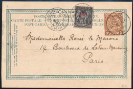 1900 Képeslap Vegyes Kínai és Francia Posta Kínában Bérmentesítéssel Párizsba / Postcard With Mixed Chinese And French P - Altri & Non Classificati