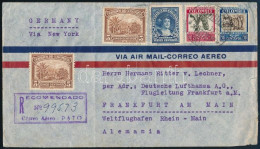 1937 Ajánlott Levél Frankfurtba New Yorkon Keresztül, összesen 6 Klf Bélyegzéssel / Registered Cover To Frankfurt Via Ne - Other & Unclassified