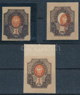 **, (*) 1910 3 Db Vágott Bélyeg, Közte Kettősnyomat, Elcsúszott Középrész / 3 Imperforate Stamps: Double Print, Shifted  - Other & Unclassified