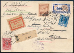 1928 Dekoratív Ajánlott Légi Levél, Továbbküldve Németországba / Registered Airmail Cover From Leningrad To Riga, Redire - Sonstige & Ohne Zuordnung
