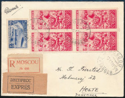 1933 Ajánlott Expressz Levél Dekoratív Bérmentesítéssel, Közte Polarfahrt Bélyeg, Moszkvából Dániába / Registered Expres - Autres & Non Classés
