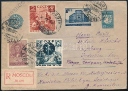 1936 Dekoratív Ajánlott Díjjegyes Levél Díjkiegészítéssel Moszkvából Indokínába / Registered PS-cover With Additional Fr - Other & Unclassified