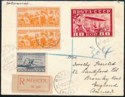 1937 Dekoratív Ajánlott Levél Zeppelin Bélyeggel Moszkvából Angliába / Registered Cover With Zeppelin Stamp From Moscow  - Sonstige & Ohne Zuordnung