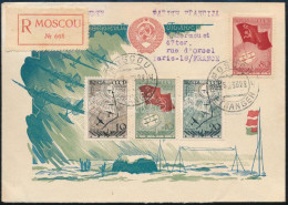 1938 Előnyomott Ajánlott Boríték Az északi-sarki Repülés Sorral Párizsba / Mi 584-587 On Registered Cover To Paris - Sonstige & Ohne Zuordnung