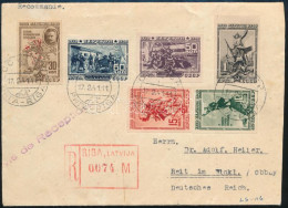 1941 Ajánlott Cenzúrázott Levél Vágott Sorral Rigából Németországba / Mi 780-785 B On Registered Censored Cover From Rig - Other & Unclassified