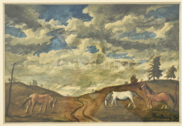 Rudnay Gyula (1878-1957): Lovak. Akvarell, Papír, Jelezve Jobbra Lent. Üvegezett Fakeretben, 14,5×21 Cm / Watercolour On - Sonstige & Ohne Zuordnung