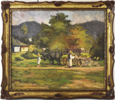 Barabás István (1914-2007): Bivalyszekér (Erdély). Olaj, Vászon. Jelezve Balra Lent. Dekoratív Fakeretben. 54x64 Cm / Is - Otros & Sin Clasificación