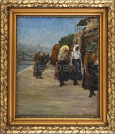Glatter Ármin (1861-1931): Hölgyek A Budapesti Dunaparton. Olaj, Vászon, Jelezve Jobbra Lent, Fakeretben, 47x38 Cm - Autres & Non Classés