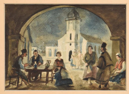 Rudnay Gyula (1878-1957): Társaság. Akvarell, Papír, Jelezve Jobbra Lent. Fakeretben, 15×21,5 Cm / Watercolour On Paper, - Other & Unclassified