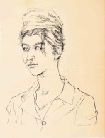 Lakner László (1936-): Sántha Ilona Portréja, 1963. Tus, Toll, Papír, Jelezve Jobbra Lent: Lakner 963. 22x17,5 Cm. / Ink - Andere & Zonder Classificatie