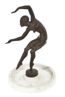Kerényi Jenő (1908-1975): Táncosnő (Táncoló Art Deco Nőalak), 1929-30 Körül. Patinázott Bronz, Márvány Talapzaton, Jelze - Sonstige & Ohne Zuordnung