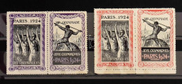 1924 Párizsi Olimpia 4 Klf Levélzáró (bal Oldali Piroson Betapadás) / Olympic Labels (the Red On The Left Side With Gum  - Ohne Zuordnung