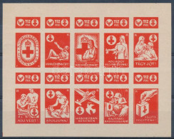 ~1942 Vöröskereszt 10f Vágott Adománybélyeg 10-es Kisívben / Hungarian Imperforated Charity Stamp In Mini Sheet Of 10 - Sin Clasificación