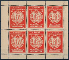 1944 Jánoshida A Magyar Vöröskeresztnek 20f Adománybélyegek, 6-os Kisíven / Hungarian Charity Stamps In Mini Sheet Of 6 - Sin Clasificación