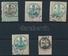 5 Db Okmánybélyeg Postabélyegként Való Felhasználása (hely-kelet Bélyegző) / 5 Fiscal Stamps Used As Postal Stamp - Sin Clasificación