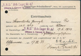 1934 Önkéntes Munkatábori Belépő Ottensee B. Ebensee. /  Voluntary Labor Camp Entry - Ohne Zuordnung