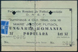 1936 Román-magyar Meccs Belépőjegye - Sin Clasificación