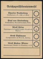 1932 Németország államfő-választás (Reichspräsidentenwahl) Első Körének Szavazólapja Melyen Adolf Hitler Alulmaradt Paul - Ohne Zuordnung