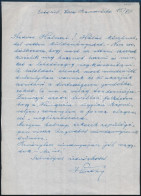 1949 Estoril, Villa Ramuntcho [1949] 15/VIII. Vitéz Nagybányai Horthy Miklós (1868-1957) Saját Kézzel írt Levele, Aláírá - Ohne Zuordnung