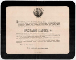 1891 Huszágh Dániel (1813-1891) Földbirtokos, ügyvéd, Volt 1848-49-iki Országgyűlési Képviselő, A Zólyomi ág. Evang. Egy - Sin Clasificación