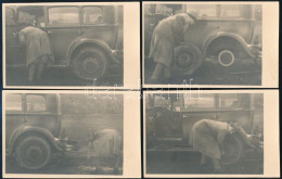 Cca 1925 Egy Autó Defekt Utáni Kerékcseréje, 4 Db Fotó, Szép állapotban, 8×13 Cm - Other & Unclassified