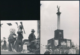 Cca 1945-1946 Bp., Hősök Tere, Május Elsejei ünnepség, Lenin és Sztálin Arcképével Díszített Tribün, Valamint Hitlerről  - Other & Unclassified