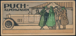 Cca 1910-1920 Puch-Alpenwagen, Graz, Puchwerke A. G.,(Aug. Matthey-ny.), Autós Témájú Színes, Litografált Számolócédula, - Reclame