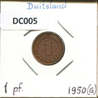 1 PFENNIG 1950 G BRD DEUTSCHLAND Münze GERMANY #DC005.D.A - 1 Pfennig