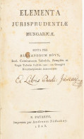 Kövy (Sándor) Alexandrum Elementa Jurisprudentiae Hungaricae. (Sárospatak) S. Patakini, 1823. Andream Nádaskay. 829+(3)  - Sin Clasificación