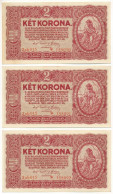1920. 2K (3x) Sorszámkövetők "2ab015 *155090 - 2ab015 *155092" T:AU / Hungary 1920. 2 Korona (3x) Sequential Serials "2a - Ohne Zuordnung