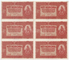 1920. 2K (6x) Sorszámkövetők "2aa 025 649.701 - 2aa 025 649.706" T:AU / Hungary 1920. 2 Korona (6x) Sequential Serials " - Non Classés