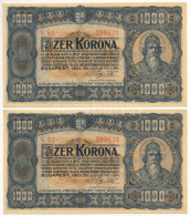 1923. 1000K (2x) Nyomdahely Jelölés Nélkül, Sorszámkövetők "B 61 380431 - B 61 380432" T:AU Sarokhajlás / Hungary 1923.  - Non Classés