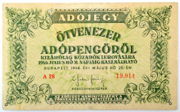 1946. 50.000AP "A28 19.014", Államkincstár Vízjellel ("AMKI") T:F Fo., Tűnyom R! / Hungary 1946. 50.000 Adópengő "A28 19 - Non Classificati