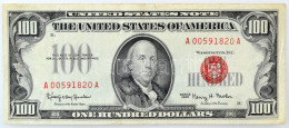 Amerikai Egyesült Államok 1966. 100$ "Federal States Note" Vörös Pecsét, "Kathryn O'Hay Granahan, Henry Hamill Fowler" " - Zonder Classificatie