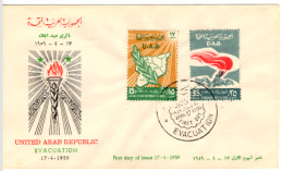 SYRIA - UAR - 1959 FDC Michel V53-54, Map Of Syria And Flag - Celebrating Departure Of British And French Troops - Siria