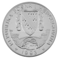 Bosznia-Hercegovina 1993. 750D Ag "Olimpia - Alpesi Sí" T:PP / Bosnia And Herzegovina 1993. 750 Dinara "Olympics - Downh - Non Classés