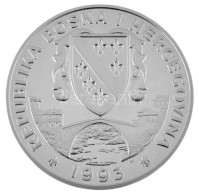 Bosznia-Hercegovina 1993. 750D Ag "Olimpia - Sífutás" T:PP / Bosnia And Herzegovina 1993. 750 Dinara "Olympics - Cross-C - Non Classés