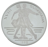 Románia 1998. 100L Ag "XVIII. Téli Olimpia, Nagano - Műkorcsolya" Kapszulában T:PP Folt Romania 1998. 100 Lei Ag "18th W - Non Classificati