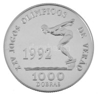 Sao Tomé és Principé 1990. 1000D Ag "XXV. Nyári Olimpia" T:PP / Saint Thomas & Prince Islands 1990. 1000 Dobras Ag "XXV  - Ohne Zuordnung