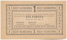 Sárospatak 1919. 1K Számozás Nélküli T:AU Sarokhajlás, Tűlyuk /  Hungary / Sárospatak 1919. 1 Korona Without Serial Numb - Zonder Classificatie