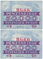 ~1945-1946. "BSZKRT (Budapest Székesfővárosi Közlekedési Részvénytársaság) Pénztárjegy" 50.000P-ről (2x) Sorszámkövetők  - Sin Clasificación