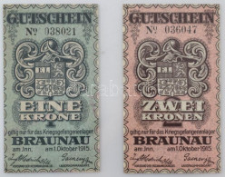 Ausztria / Braunau Hadifogolytábor 1915. 1K "038021" + 2K "036047" T:AU / Austria / Braunau POW Camp 1915. 1 Krone "0380 - Zonder Classificatie