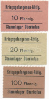Német Birodalom / Oberhofen Hadifogolytábor ~1914-1918. 10pf + 20pf + 100pf T:AU-F /  German Empire / Oberhofen POW Camp - Non Classificati