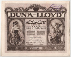 Budapest 1922. "Duna-Lloyd" Részvény 1000K-ról Bélyegzéssel, Szelvényekkel T:VF / Hungary / Budapest 1922. "Duna-Lloyd"  - Non Classificati
