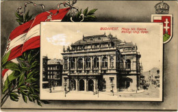 T3 1916 Budapest VI. Magyar Királyi Opera. Szecessziós Magyar Zászlós és Címeres Keret, Art Nouveau (Rb) - Non Classés