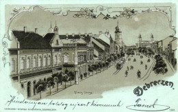 T3 1902 Debrecen, Piac Utca, Rohner Szálloda, Városi Vasút, Kisvasút, Vonat Este. Csokonai Nyomda Kiadványa, Art Nouveau - Zonder Classificatie